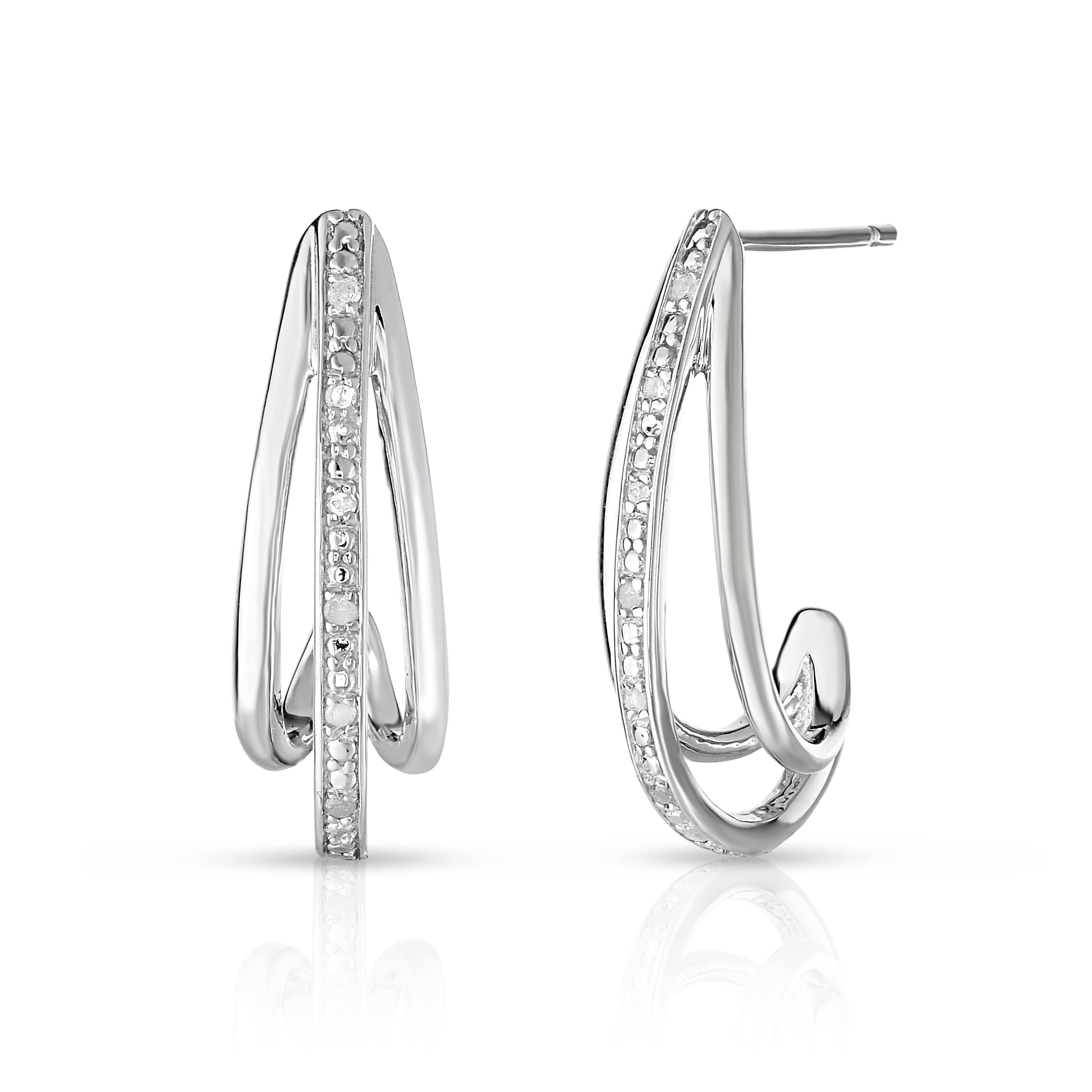 Natalia Drake Split J Diamond Accent Hoop Earrings for Women in Rhodium Plated 925 Sterling Silver