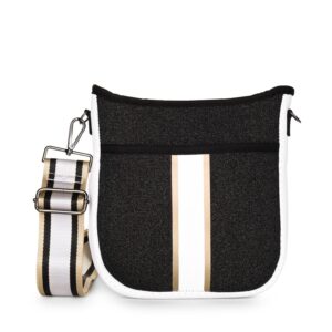 Haute Shore - Jeri Bravo Crossbody Tote, Black Denim W/Rosegold & White Stripe