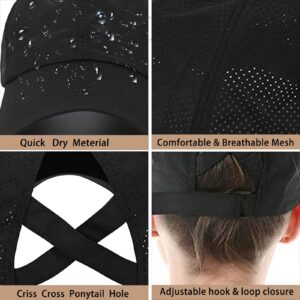 Womens Ponytail Hat Baseball Cap, Adjustable Criss Cross Baseball Cap High Bun Unisex Quick Drying Trucker Hats (ZBlack, One Size)