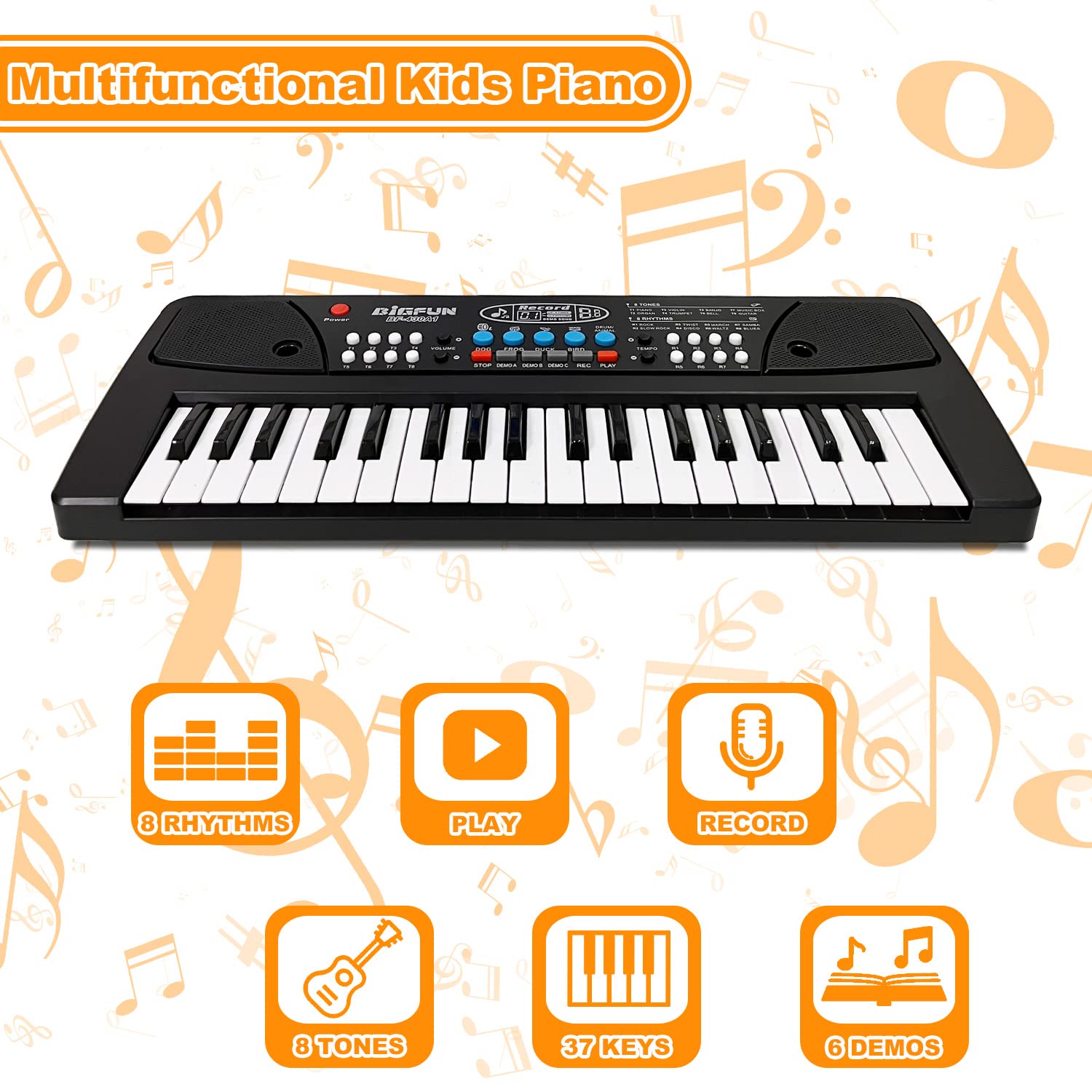 Piano Keyboard for Kids, EOOLEOW 37 Keys Portable Electronic Piano for kids with Microphone - Music Keyboard Piano Toys for 3 4 5 6 7 8 9 Year Old Boys and Girls (Black)