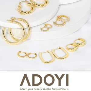 Adoyi Small Gold Huggie Hoop Earrings for Women Chunky Twisted Big Gold Hoops Set Hypoallergenic 14K Gold Plated Large Huggie Hoop Earrings Pack for Women Gift Lightweight 7 Pairs ball earrings