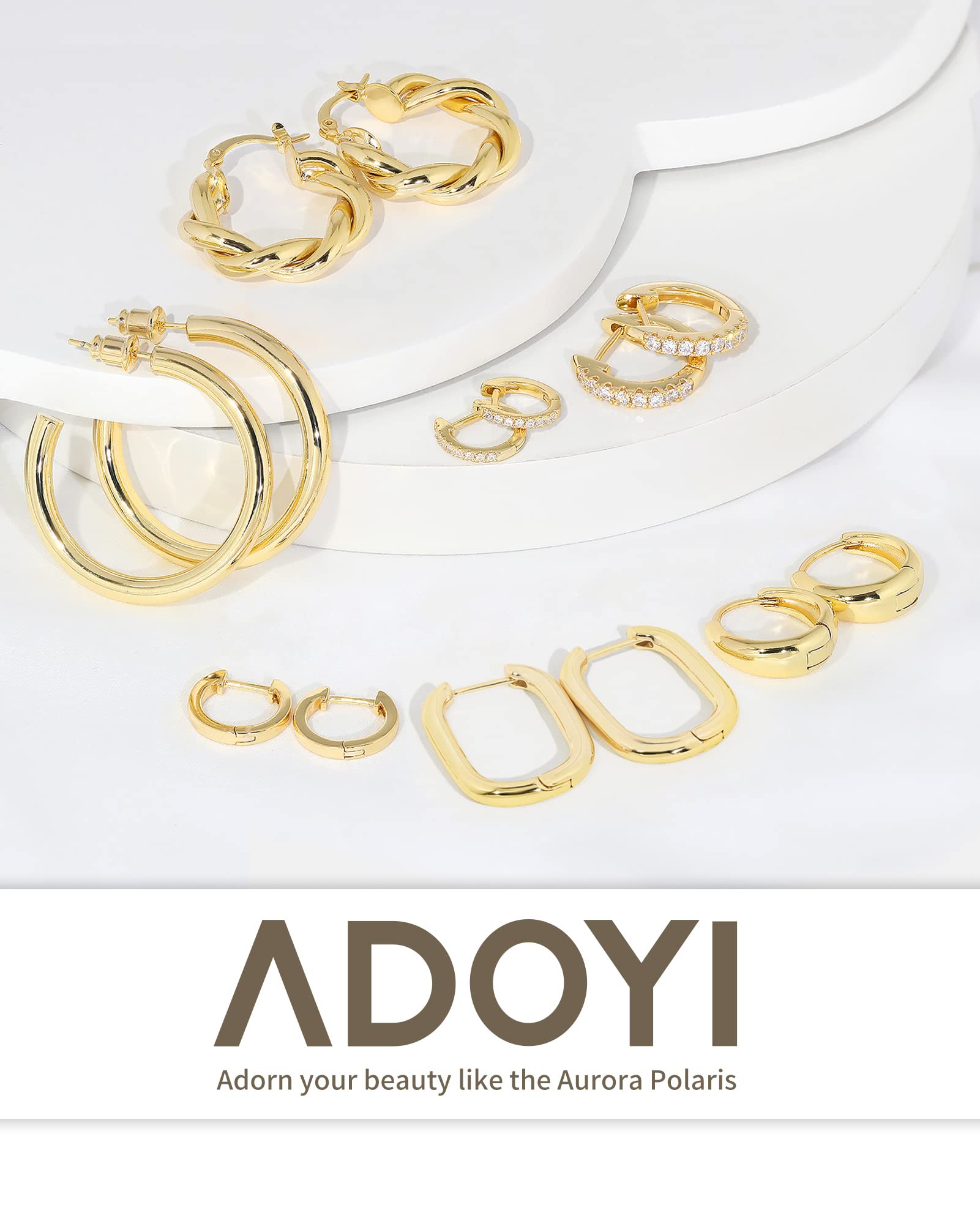 Adoyi Small Gold Huggie Hoop Earrings for Women Chunky Twisted Big Gold Hoops Set Hypoallergenic 14K Gold Plated Large Huggie Hoop Earrings Pack for Women Gift Lightweight 7 Pairs ball earrings