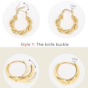 Adoyi Small Gold Huggie Hoop Earrings for Women Chunky Twisted Big Gold Hoops Set Hypoallergenic 14K Gold Plated Large Huggie Hoop Earrings Pack for Women Gift Lightweight 7 Pairs ball earrings