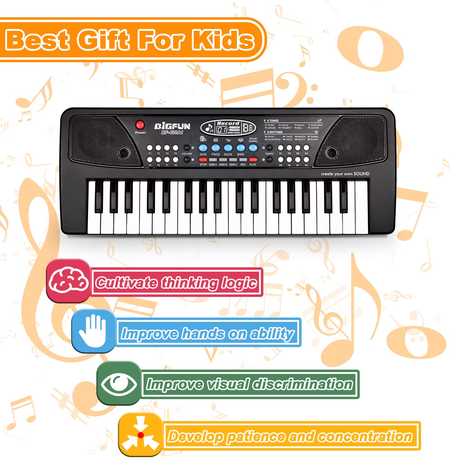 Piano Keyboard for Kids, EOOLEOW 37 Keys Portable Electronic Piano for kids with Microphone - Music Keyboard Piano Toys for 3 4 5 6 7 8 9 Year Old Boys and Girls (Black)