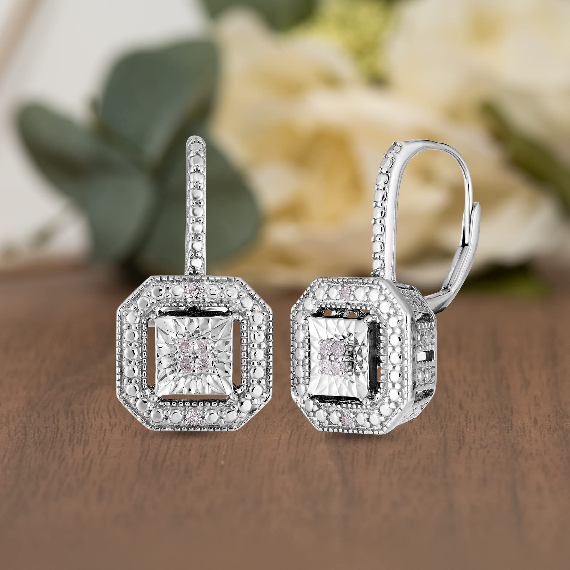 Natalia Drake Antique Style Drop Leverback Bridal 1/10 Cttw Diamond Earrings for Women in Rhodium Plated 925 Sterling Silver