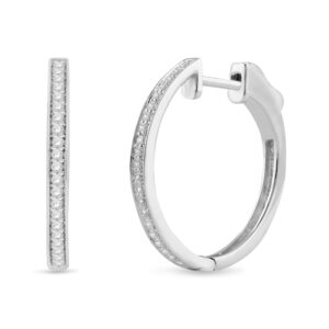 NATALIA DRAKE Small Push Button Clasp 1/4 Cttw Diamond Hoop Earrings for Women in Rhodium Plated 925 Sterling Silver