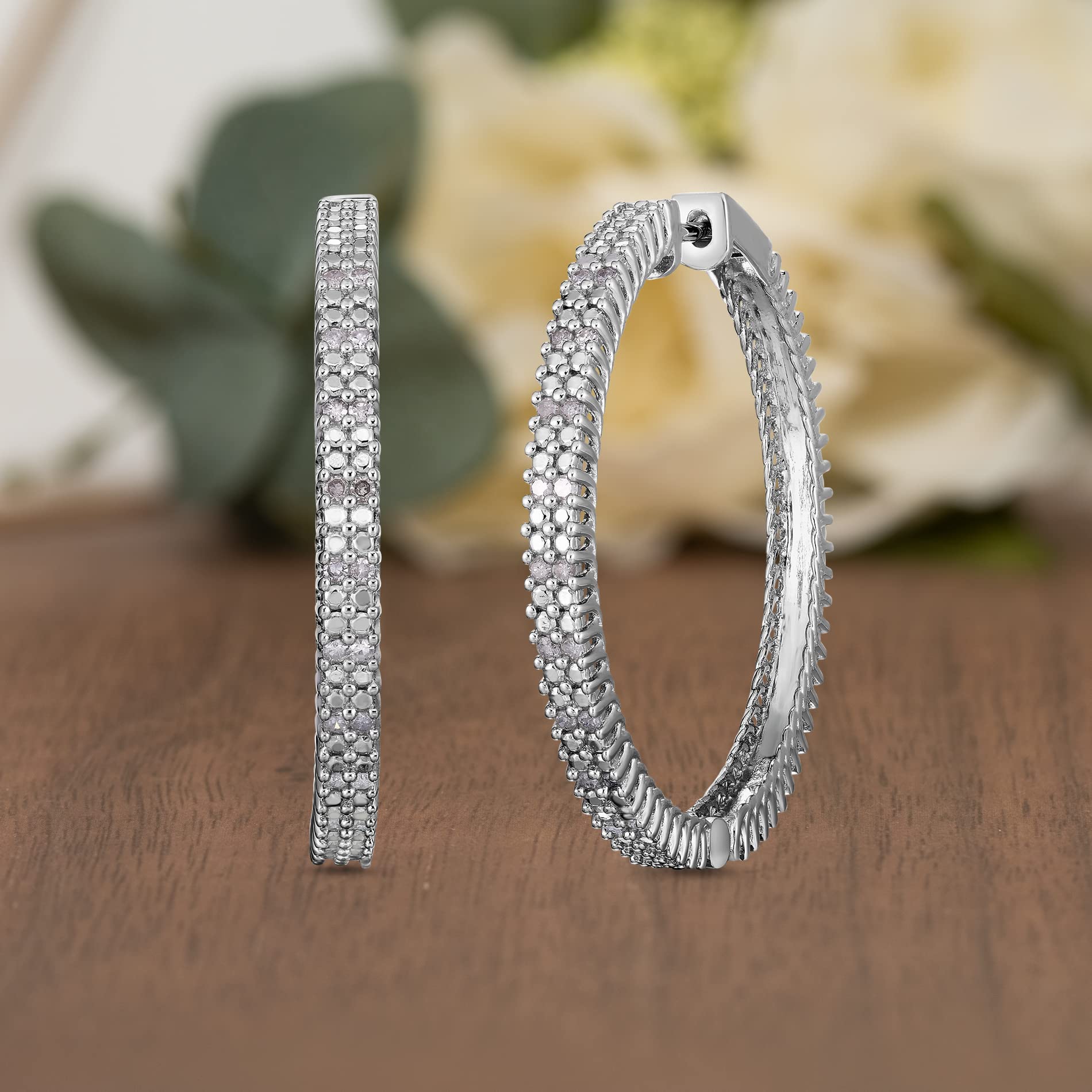 Natalia Drake Extra Large Double Row 1/2 Cttw Diamond Hoop Earrings for Women in Rhodium Plated 925 Sterling Silver