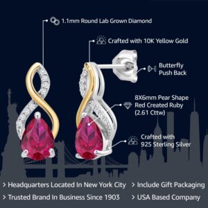 Gem Stone King 925 Sterling Silver and 10K Yellow Gold Pear Shape 8X6MM Gemstone Birthstone and White Lab Grown Diamond Teardrop Drop Dangle Earrings For Women