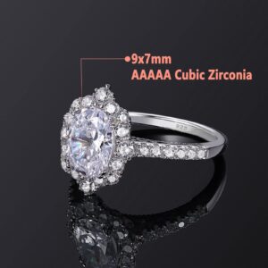 SHELOVES 2.7 Ct Oval Cut AAAAA Cubic Zirconia Floral Halo Engagement Ring for Women 925 Sterling Silver Sz 7