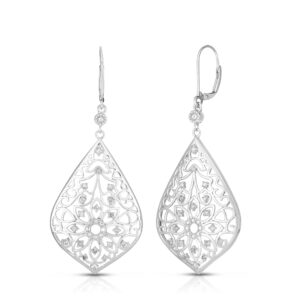 Natalia Drake Large Antique Style Drop Dangle Leverback Bridal 1/4 Cttw Diamond Earrings for Women in Rhodium Plated 925 Sterling Silver