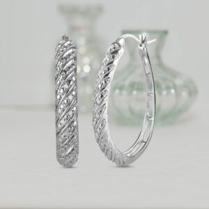 Natalia Drake Large Diagonal Oval Diamond Accent Hoop Earrings for Women in Rhodium Plated 925 Sterling Silver