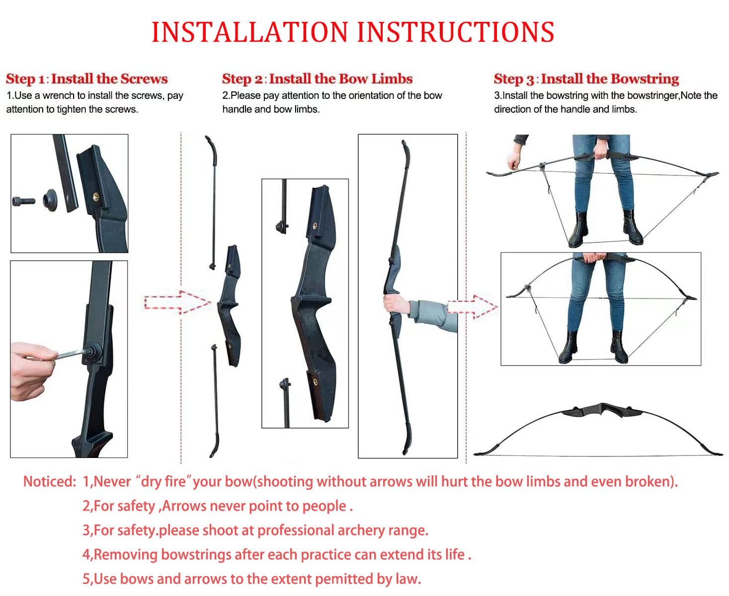 Monsour Archery Takedown Recurve Bow and Arrow Set Left/Rght Hand Longbow Kit Beginner Outdoor Hunting Shooting Practice 20lb 30lb 40lb (Black 40lb)