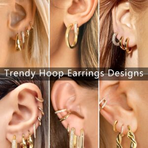 Adoyi Small Gold Huggie Hoop Earrings for Women Chunky Twisted Big Gold Hoops Set Hypoallergenic 14K Gold Plated Large Huggie Hoop Earrings Pack for Women Gift Lightweight 7 Pairs ball earrings