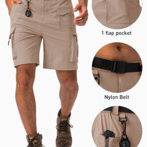 Viodia Men's Hiking Cargo Shorts Stretch Tactical Shorts for Men with 8 Pockets Quick Dry Lightweight Shorts for Work Golf Fishing Dark Khaki