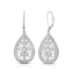 natalia drake large antique style teardrop dangle leverback bridal 1/10 cttw diamond earrings for women in rhodium plated 925 sterling silver