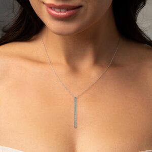 NATALIA DRAKE Thin Vertical Bar 1/7 Cttw Diamond Necklace for Women in Rhodium Plated 925 Sterling Silver