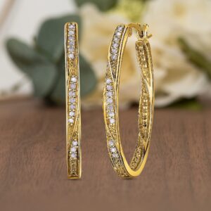 NATALIA DRAKE Twisted Oval 1/4 Cttw Diamond Hoop Earrings for Women in Yellow Gold Plated 925 Sterling Silver