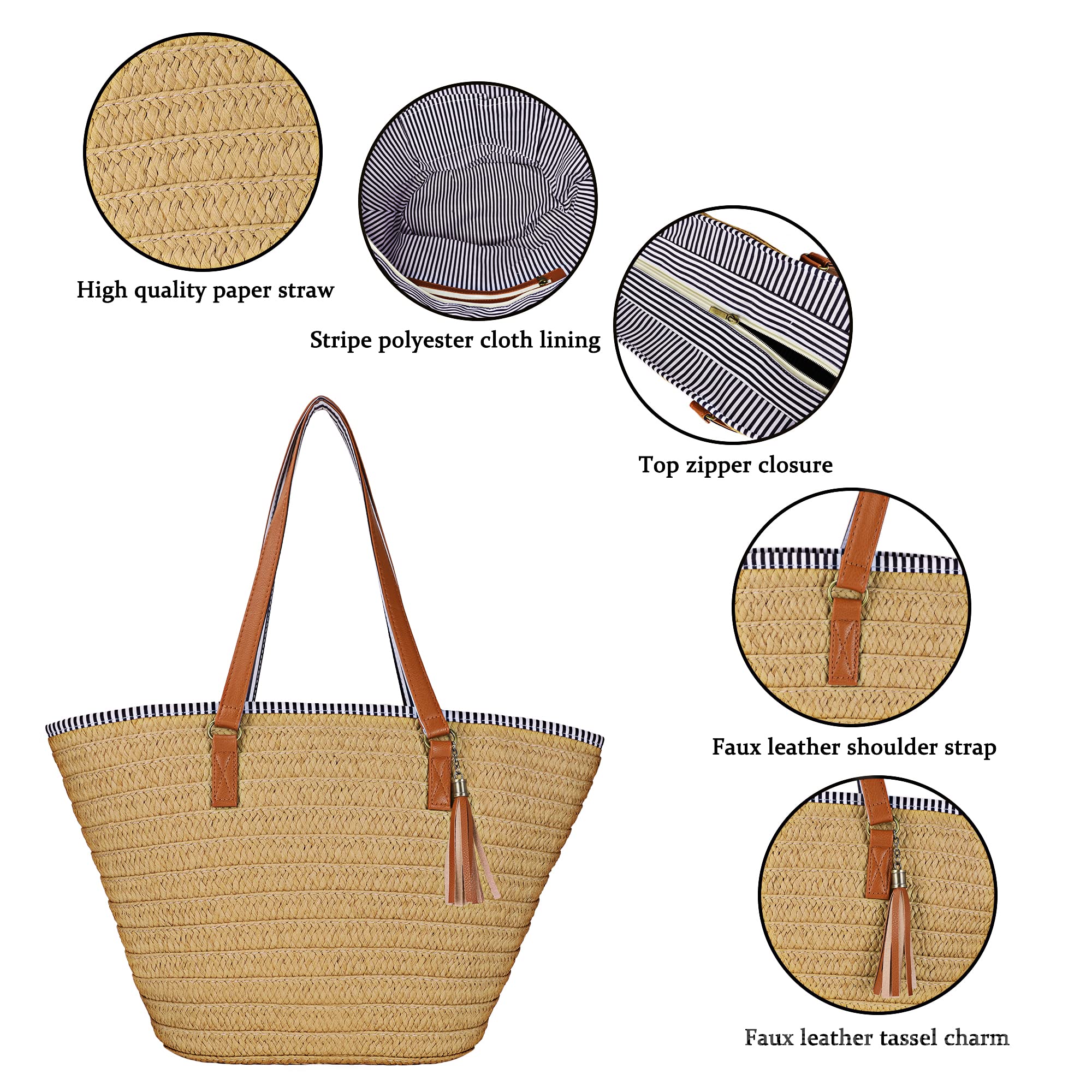 Womens Large Straw Shoulder Bag Beach Tote Handbag Purse with Tassel for Summer