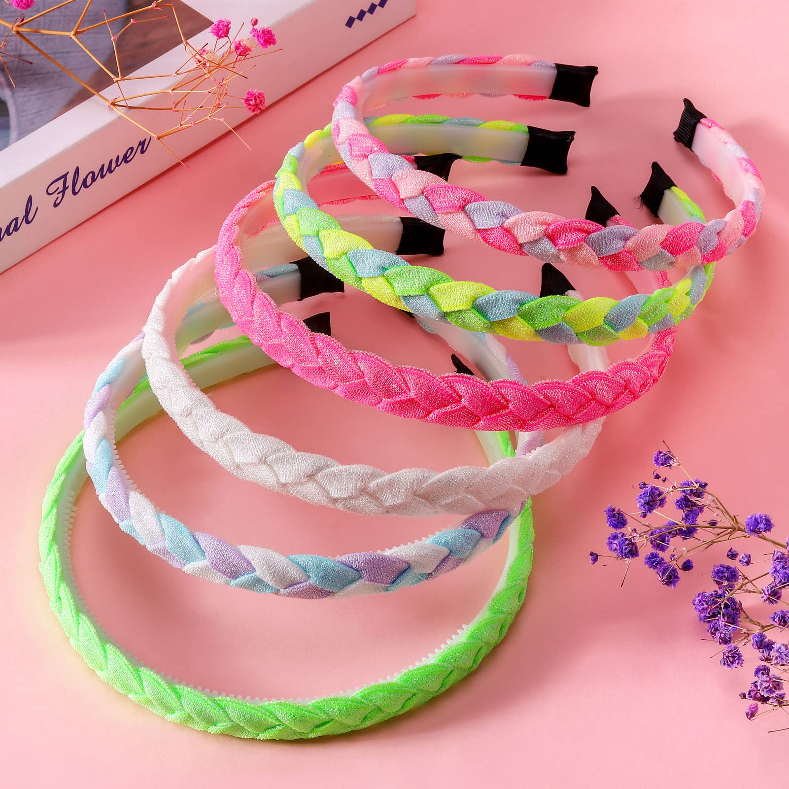 Braided Headbands Girls 6Pcs Rainbow Glitter Head Bands for Kids Toddlers Women Hand Twist Hairbands Fashion Sequins Thin Headband Party Favors