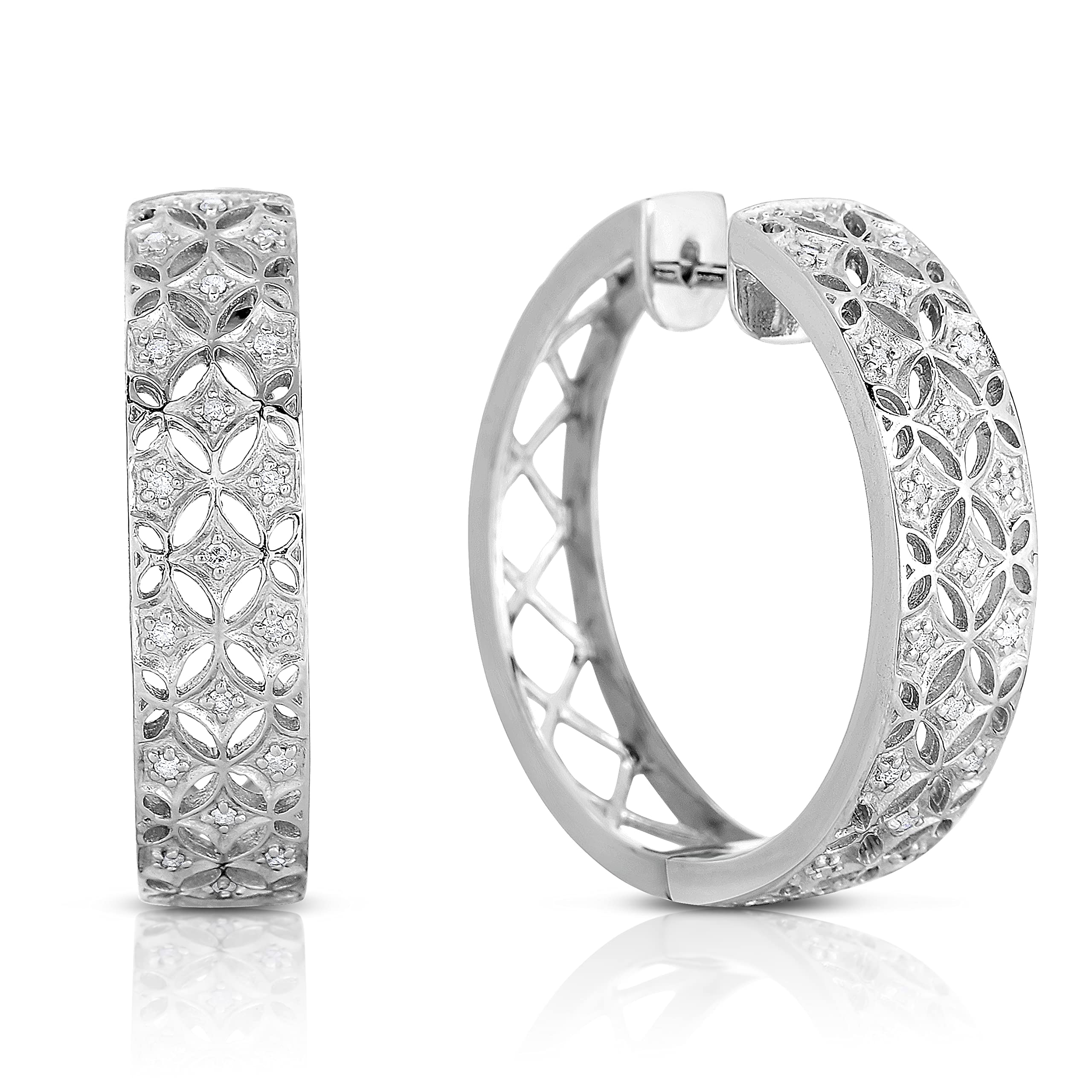 Natalia Drake Antique Style 1/5 Cttw Diamond Hoop Earrings for Women in Rhodium Plated 925 Sterling Silver