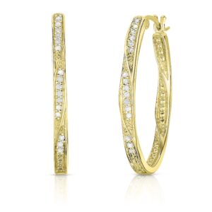 natalia drake twisted oval 1/4 cttw diamond hoop earrings for women in yellow gold plated 925 sterling silver