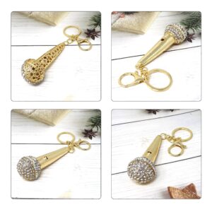 Honbay 1PCS Rhinestone Microphone Keychain Sparkling Music Voice Bag Keyring Musically Key Chain Decor in A Box for Bag Purse Wallet Handbags Backpack