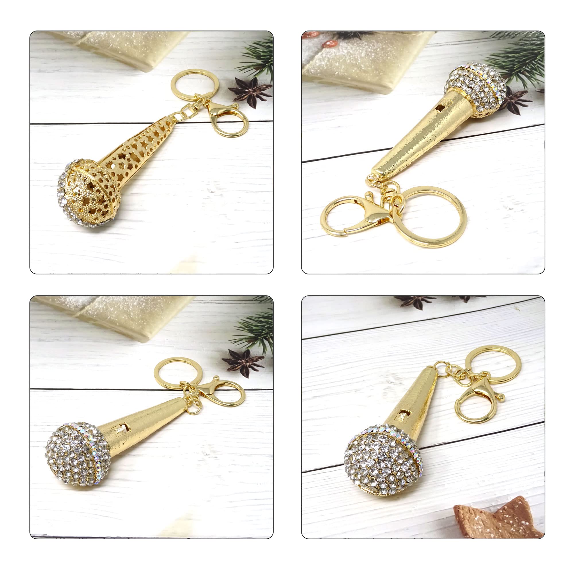 Honbay 1PCS Rhinestone Microphone Keychain Sparkling Music Voice Bag Keyring Musically Key Chain Decor in A Box for Bag Purse Wallet Handbags Backpack