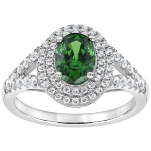 la4ve diamonds beyond brilliance sterling silver 3 1/2 carat oval created emerald & round cut white sapphire double halo engagement ring jewelry for womens, gift box included