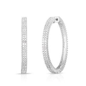 Natalia Drake Extra Large Double Row 1/2 Cttw Diamond Hoop Earrings for Women in Rhodium Plated 925 Sterling Silver