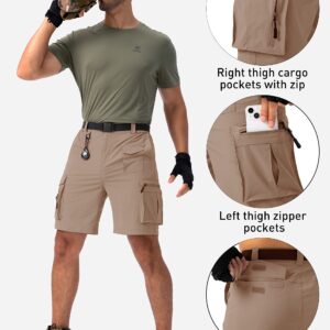 Viodia Men's Hiking Cargo Shorts Stretch Tactical Shorts for Men with 8 Pockets Quick Dry Lightweight Shorts for Work Golf Fishing Dark Khaki