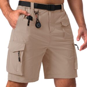 Viodia Men's Hiking Cargo Shorts Stretch Tactical Shorts for Men with 8 Pockets Quick Dry Lightweight Shorts for Work Golf Fishing Dark Khaki