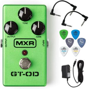 briskdrop mxr m193 gt-od overdrive guitar effects pedal bundle with 2 patch cables, 6 dunlop picks, and power supply (m193bundle2)