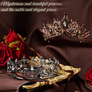 Junkin 2 Pcs Crowns for Men Women Baroque Queen Crown King Prince Tiara Princess Crystal Headband Rhinestone Prom Party (Black)