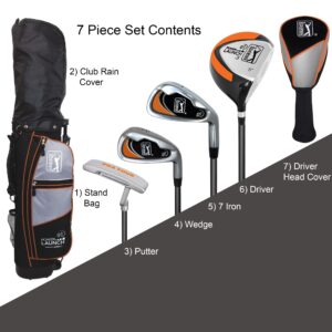 PGA Tour G1 Series Orange Kids Golf Club Set with 4 Clubs, Stand Golf Bag & 7 Total Pcs | Golf Clubs and Sets for Heights 5'2"-5'7" | Complete Golf Club Sets | Young Men & Women Golf Clubs Ages 12-17