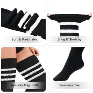 Zando Thigh High Stockings Plus Size Non Slip Socks for Women Striped Socks Women Knee High Socks Leg Warmers Plus Size Long Athletic Socks Women Softball Socks Black & White StripesOne Size