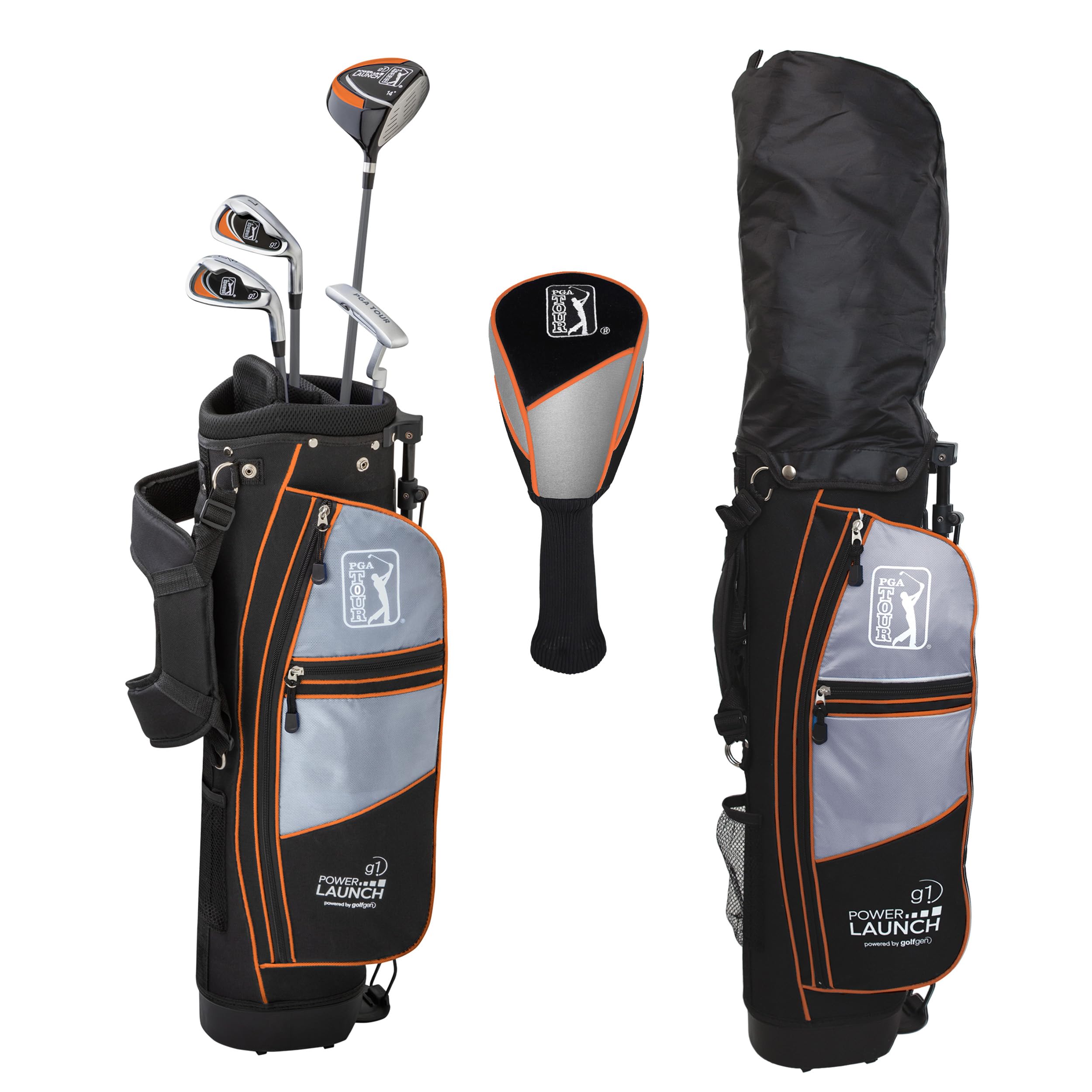 PGA Tour G1 Series Orange Kids Golf Club Set with 4 Clubs, Stand Golf Bag & 7 Total Pcs | Golf Clubs and Sets for Heights 5'2"-5'7" | Complete Golf Club Sets | Young Men & Women Golf Clubs Ages 12-17