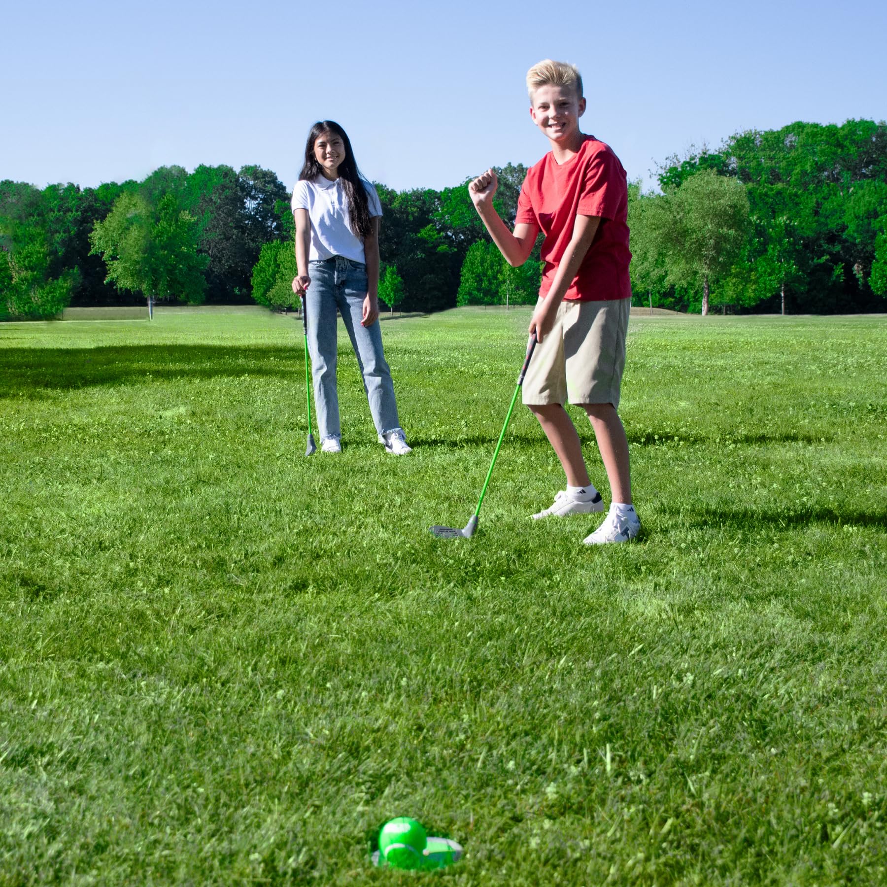 PGA TOUR Tee-Up 3-Piece Set, Medium, Orange, Right Handed, Use for Indoor and Outdoor Practice, Junior Golf Training Set, Training Clubs