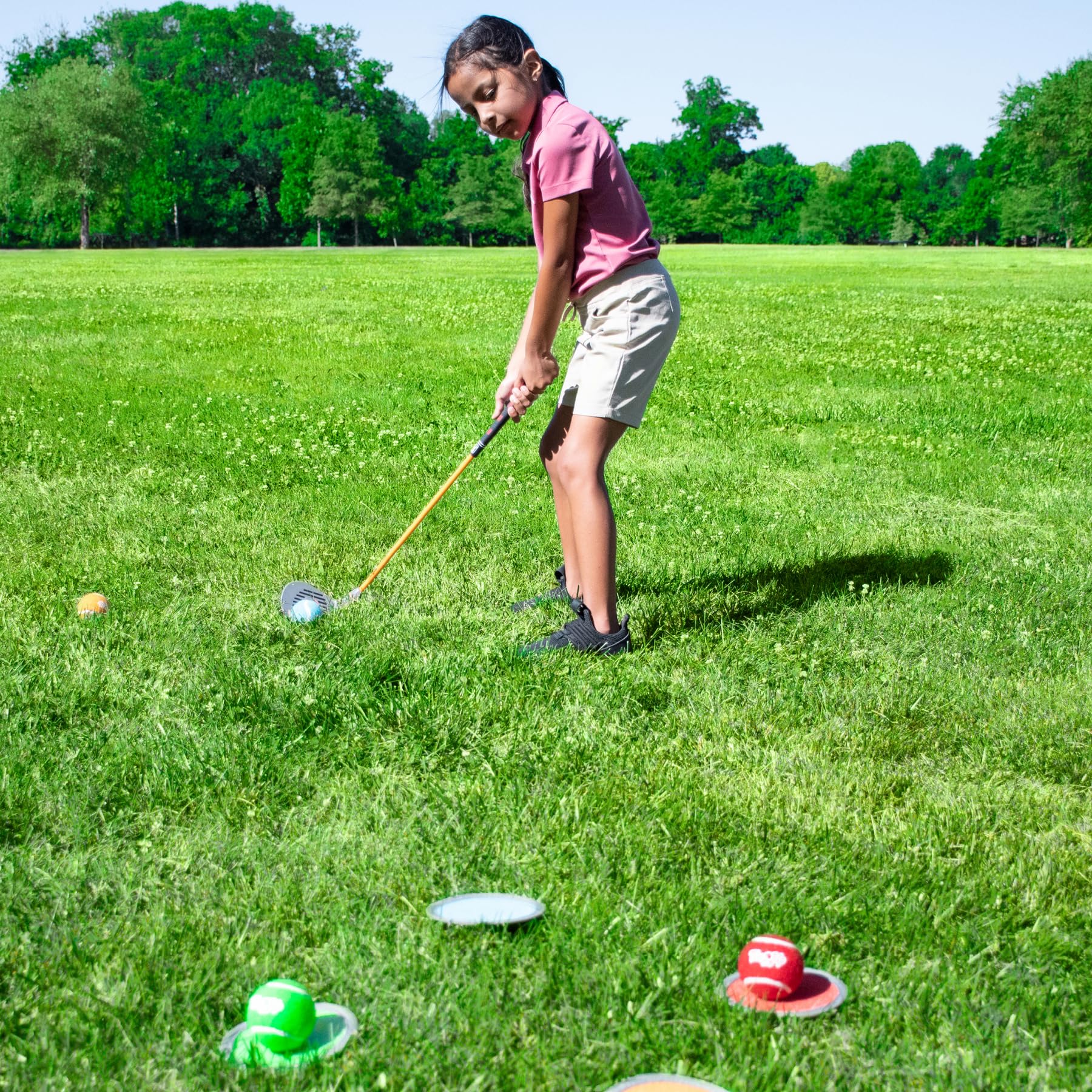 PGA TOUR Tee-Up 3-Piece Set, Medium, Orange, Right Handed, Use for Indoor and Outdoor Practice, Junior Golf Training Set, Training Clubs