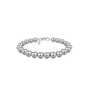 savlano 925 sterling silver 8mm handmade bead ball strand chain bracelet for women - made in italy comes with a gift box (7.5, 8mm)