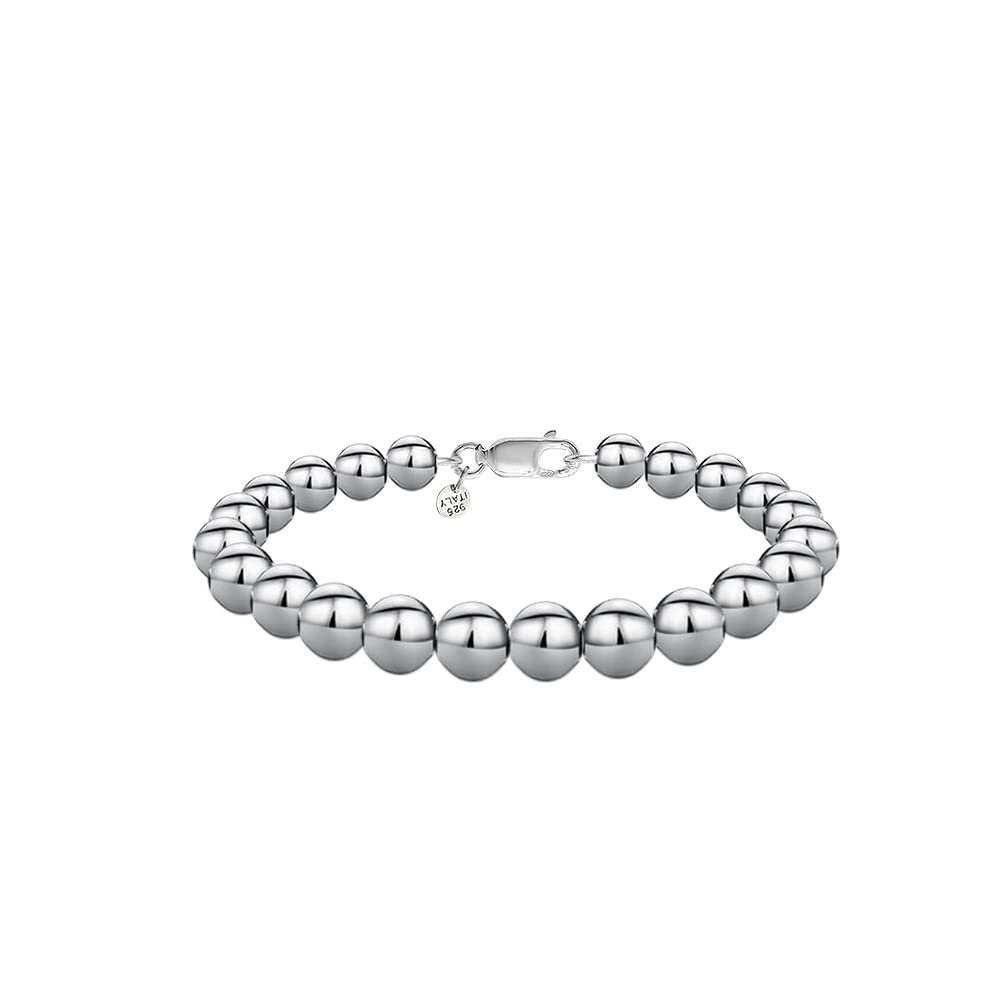 Savlano 925 Sterling Silver 8MM Handmade Bead Ball Strand Chain Bracelet For Women - Made in Italy Comes With a Gift Box (7.5, 8mm)