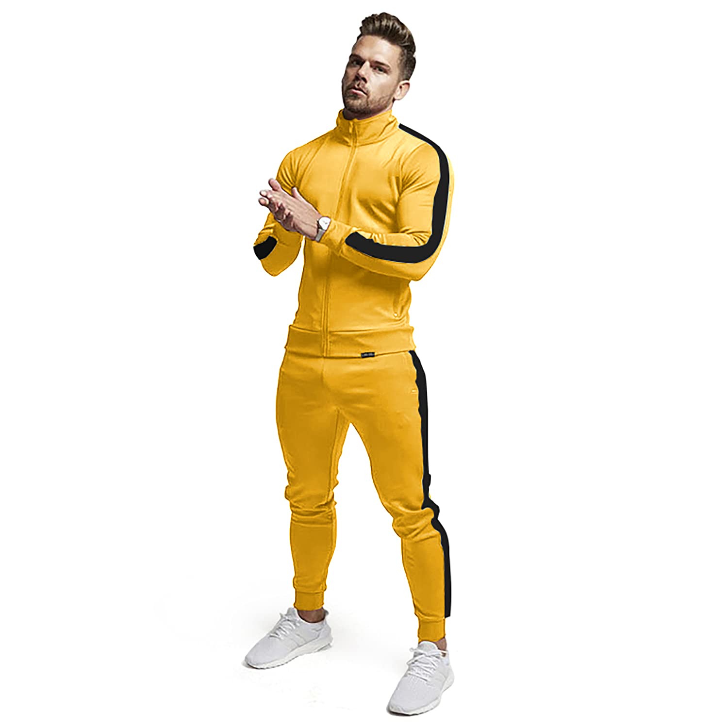 TEZO Men's Casual Active Tracksuits Full Zip Sports Jogging Suits Sets Athletic Running 2 Piece Sweatsuits with Zip Pockets(YLBK XL)