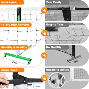 Fostoy Pickleball Net Set with Wheels, 22 FT Regulation Size, 4 Paddles & 6 Pickleballs, Carrying Bag, Steady Metal Frame and 18-ply PE Net for All Weather Conditions Outdoor Indoor (Green)