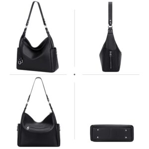 Over Earth Genuine Leather Hobo Purses and Handbags for Women Ladies Shoulder Crossbody Purse(O116E RP Black)