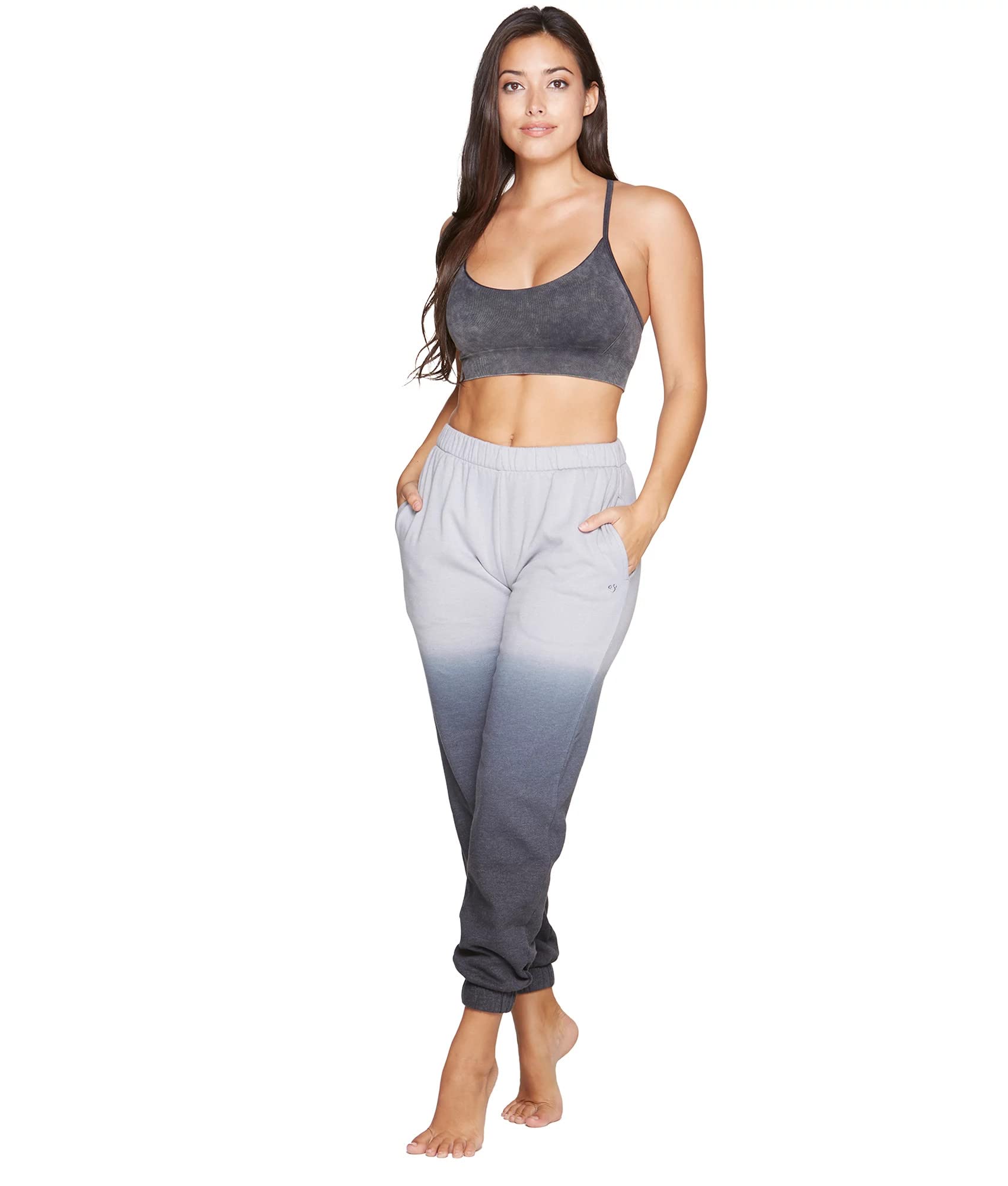 Colosseum Active Women's Aubrey Comfy Fleece Ombre Dip Dye Jogger Pant with Pockets (Black, Medium)