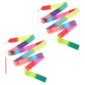 kinbom 2pcs ribbons for gymnastics, 78.7 inch dance ribbon long ribbon streamers gymnastics streamers for kids artistic dancing traini g party, with ribbon dancer wand (multi-color)