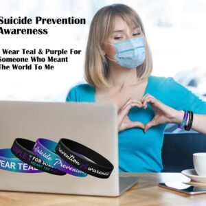 Suicide Prevention Awareness Silicone Wristband Bracelet, I Wear Teal & Purple for Someone Who Meant The World to Me Wristband Bracelet, Stretch Wristbands Unisex Size for Women Men Teen (12-pack)