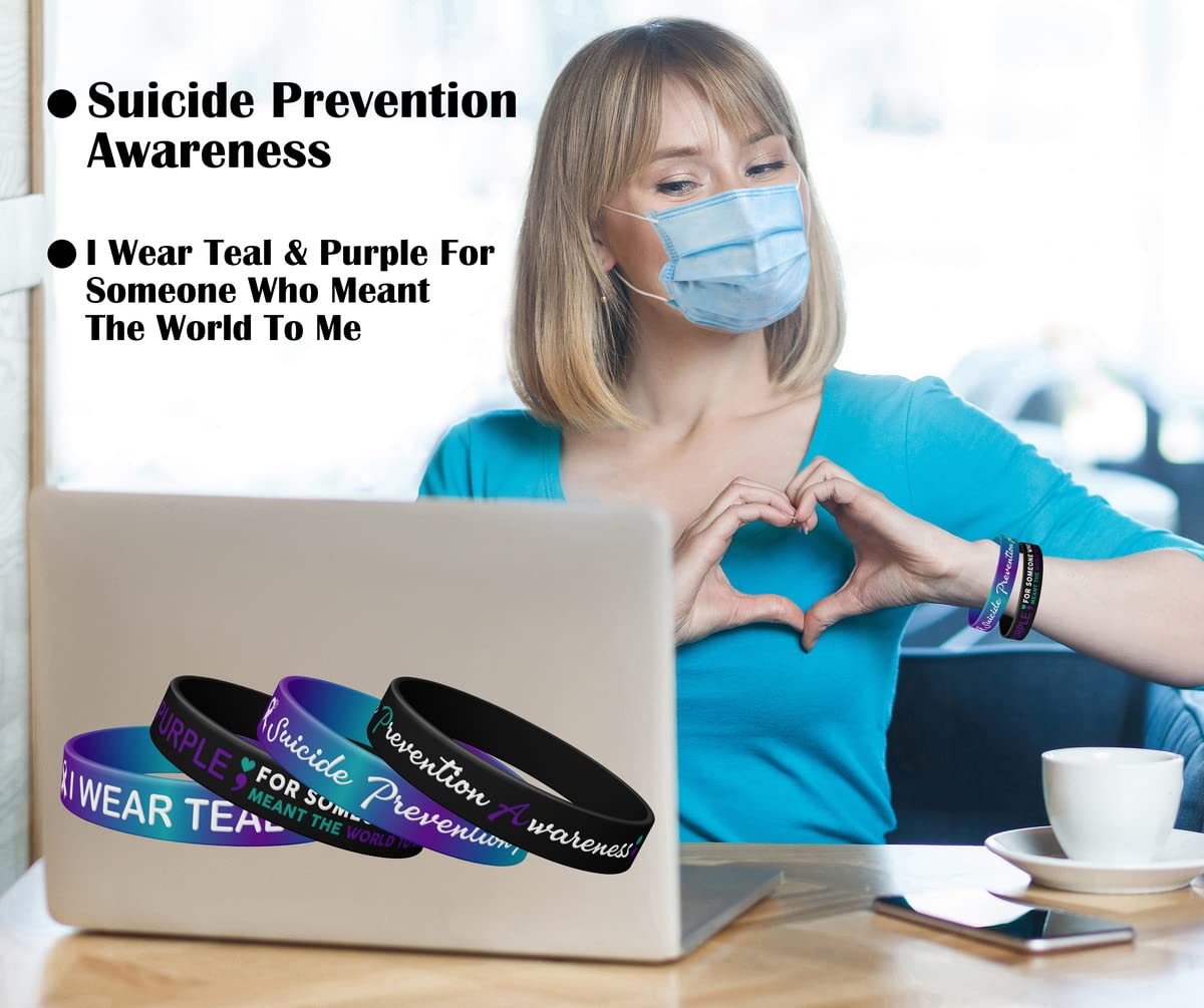 Suicide Prevention Awareness Silicone Wristband Bracelet, I Wear Teal & Purple for Someone Who Meant The World to Me Wristband Bracelet, Stretch Wristbands Unisex Size for Women Men Teen (12-pack)