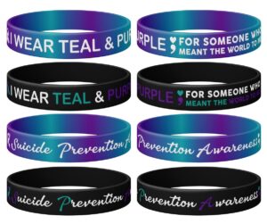 suicide prevention awareness silicone wristband bracelet, i wear teal & purple for someone who meant the world to me wristband bracelet, stretch wristbands unisex size for women men teen (12-pack)