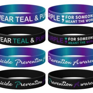 Suicide Prevention Awareness Silicone Wristband Bracelet, I Wear Teal & Purple for Someone Who Meant The World to Me Wristband Bracelet, Stretch Wristbands Unisex Size for Women Men Teen (12-pack)