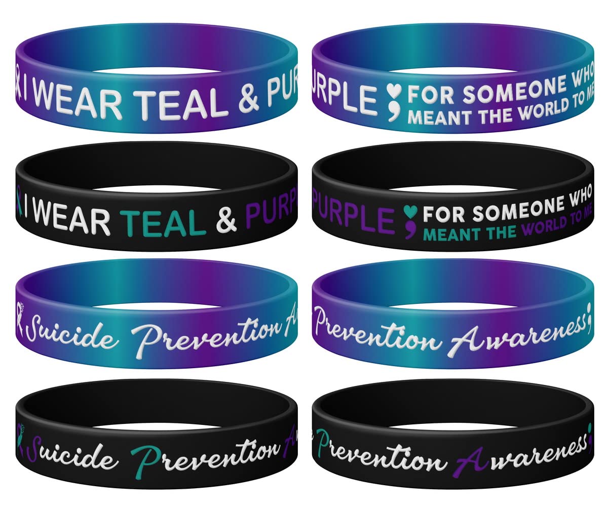 Suicide Prevention Awareness Silicone Wristband Bracelet, I Wear Teal & Purple for Someone Who Meant The World to Me Wristband Bracelet, Stretch Wristbands Unisex Size for Women Men Teen (12-pack)